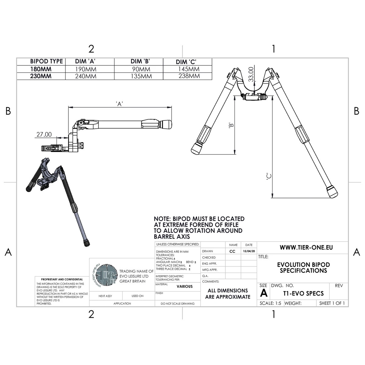 Tier One Evolution Carbon Bipod