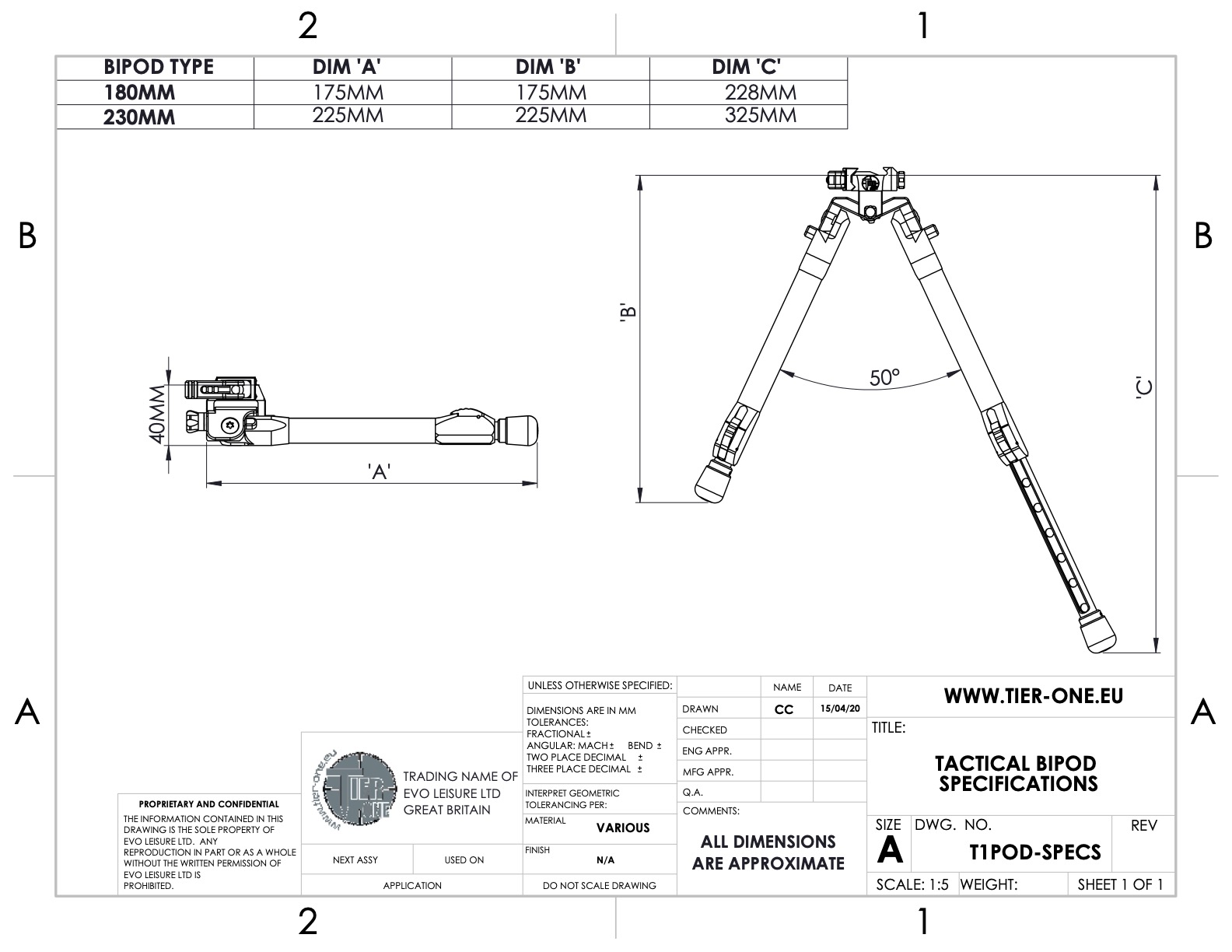 Tier One Tactical Carbon Bipod