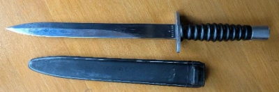 Firearm: Swiss SIG Model 1957 Prototype Fighting Knife in composition scabbard 