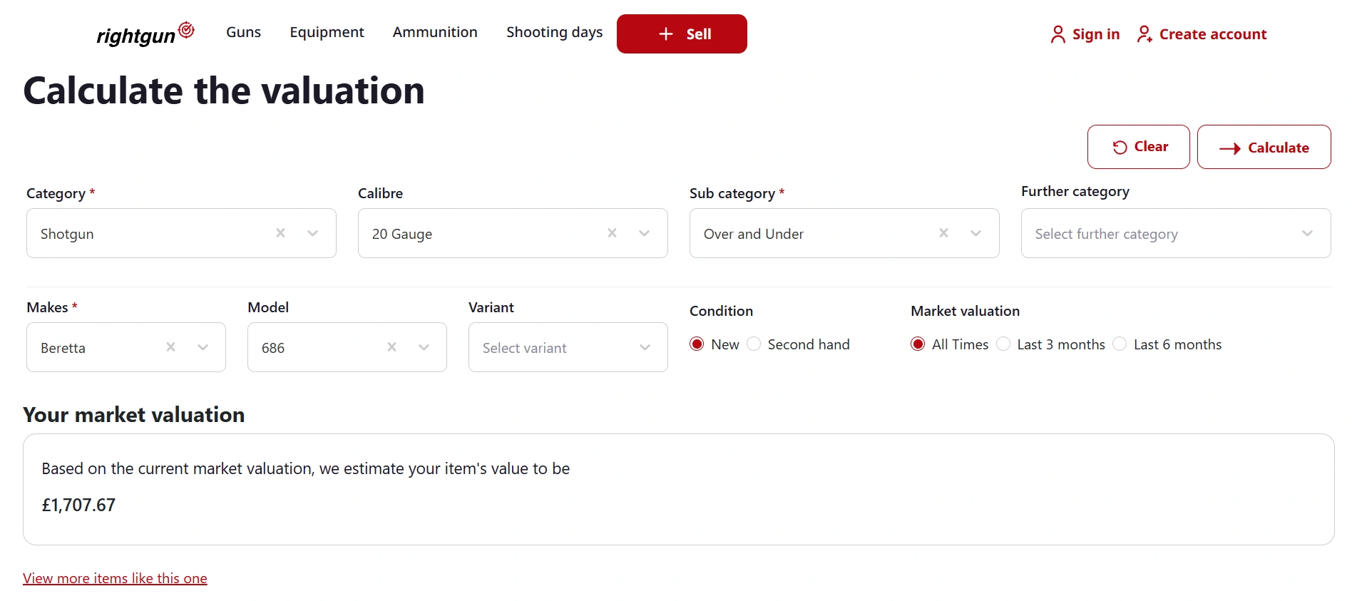 Gun's market value calculator